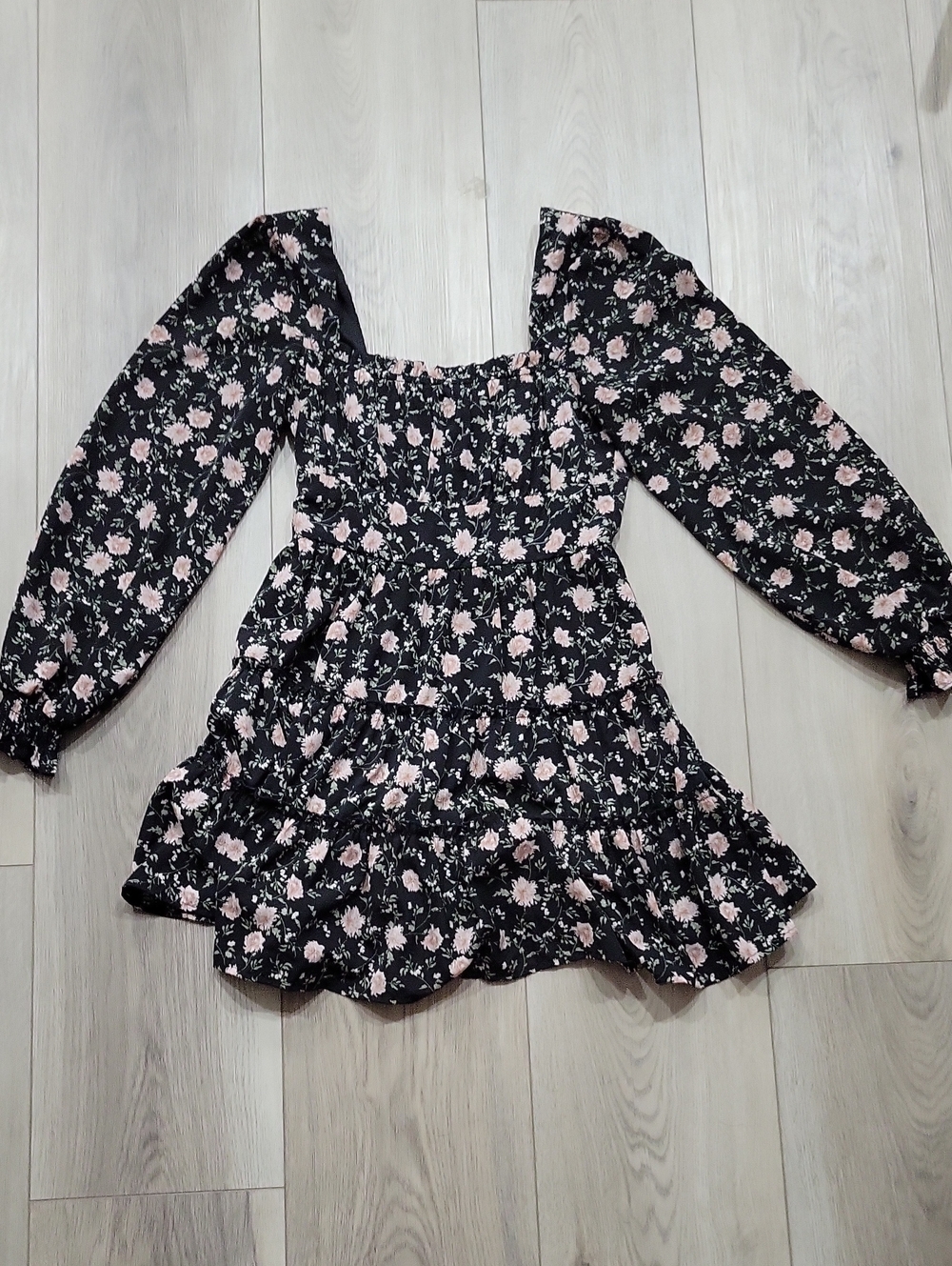 Altar'd State Black Floral Mini Dress with Pink Roses